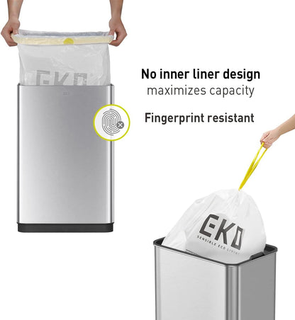 EKO Mirage-T 50 Liter / 13.2 Gallon Touchless Rectangular Motion Sensor Trash Can or Recycling Bin, Brushed Stainless Steel Finish