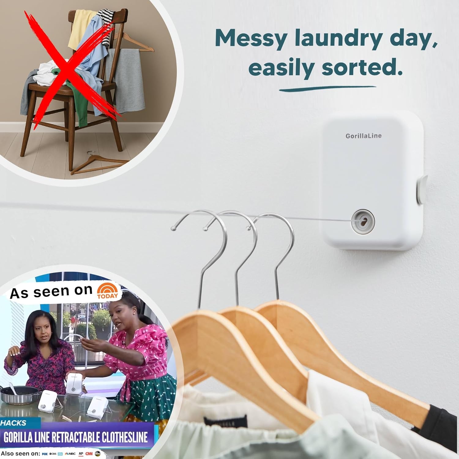 - Retractable Clothesline Indoor Outdoor Clothes Line | Heavy Duty Clothes Drying Laundry Line | Wall Mounted Drying Rack Clothing Line