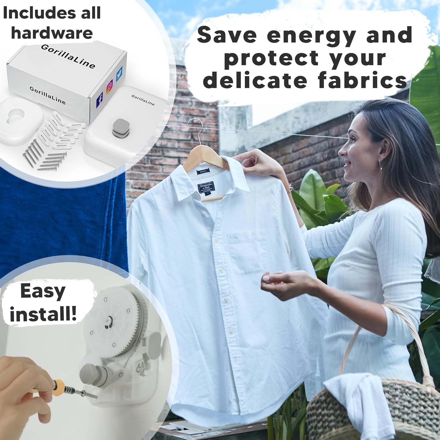 - Retractable Clothesline Indoor Outdoor Clothes Line | Heavy Duty Clothes Drying Laundry Line | Wall Mounted Drying Rack Clothing Line