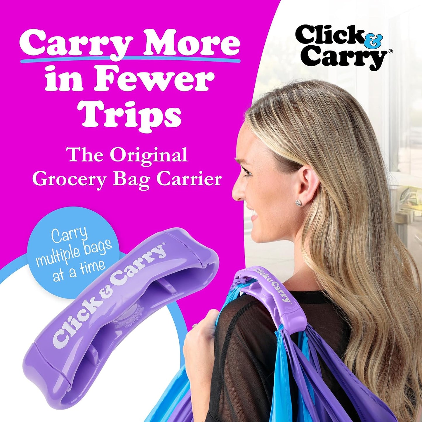Ergonomic Grocery Bag Carrier Handle & Bag Holder - Purple