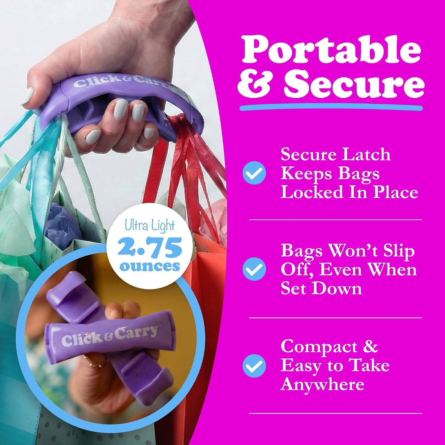Ergonomic Grocery Bag Carrier Handle & Bag Holder - Purple