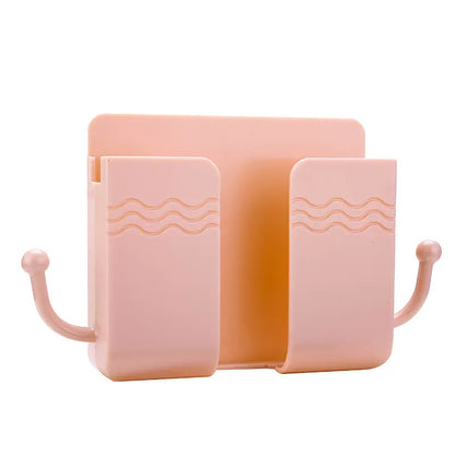 2 Pcs Wall Mount Phone Holder Adhesive Wall Phone Mount Charging Stand and Remote Control Stand Multipurpose Socket Pocket Universal Deck Storage Box for Bedroom, Kitchen, Bathroom, Office