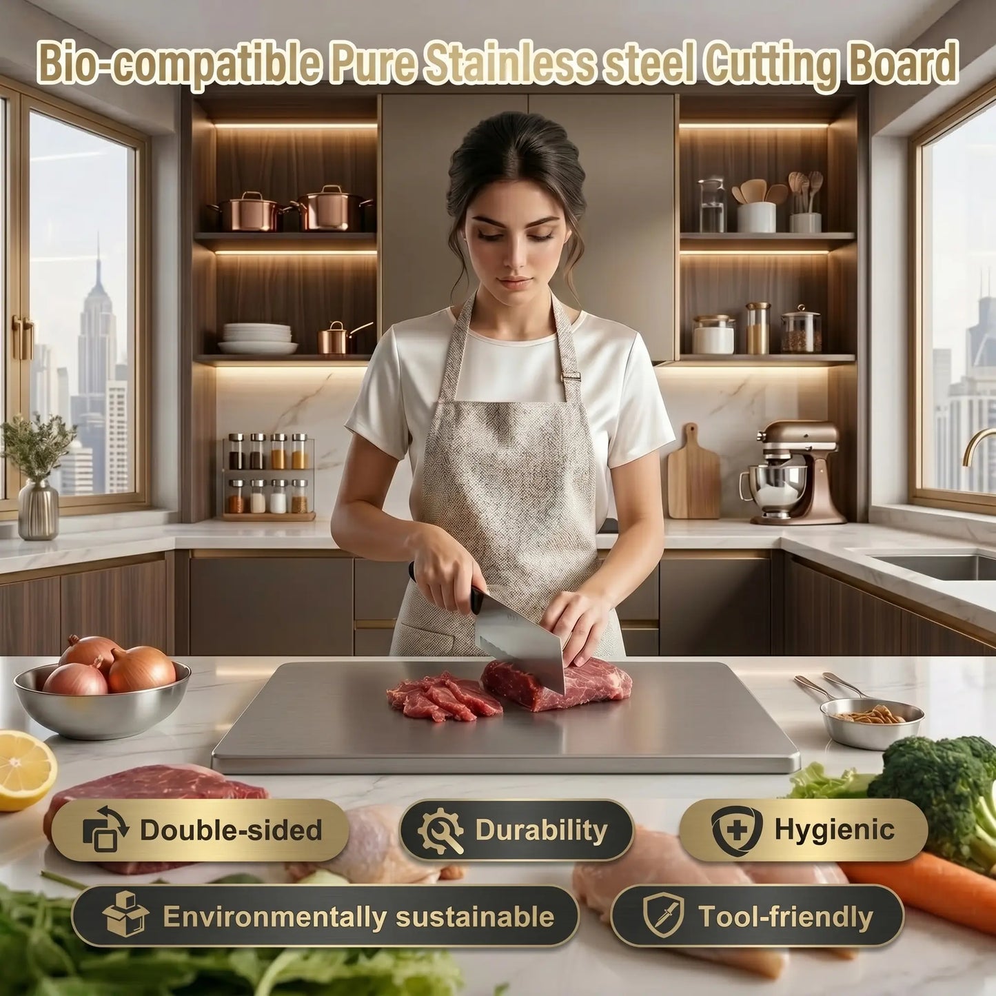 Stainless Steel Chopping Board, Non-Slip Kitchen Chopping Board, Kitchen Cutting Board, Kitchen Accessories, Household Kitchen Gadgets #Summervibes