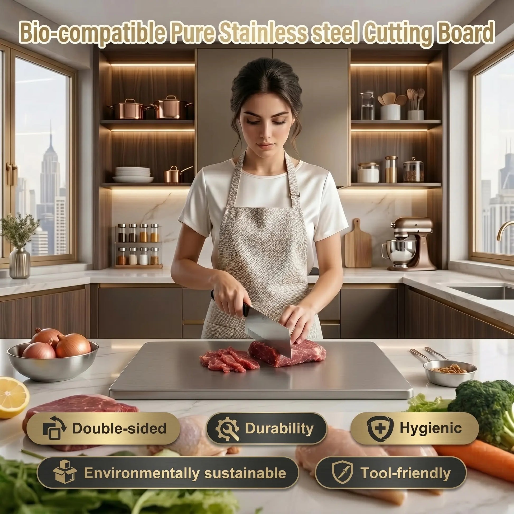 Stainless Steel Chopping Board, Non-Slip Kitchen Chopping Board, Kitchen Cutting Board, Kitchen Accessories, Household Kitchen Gadgets #Summervibes