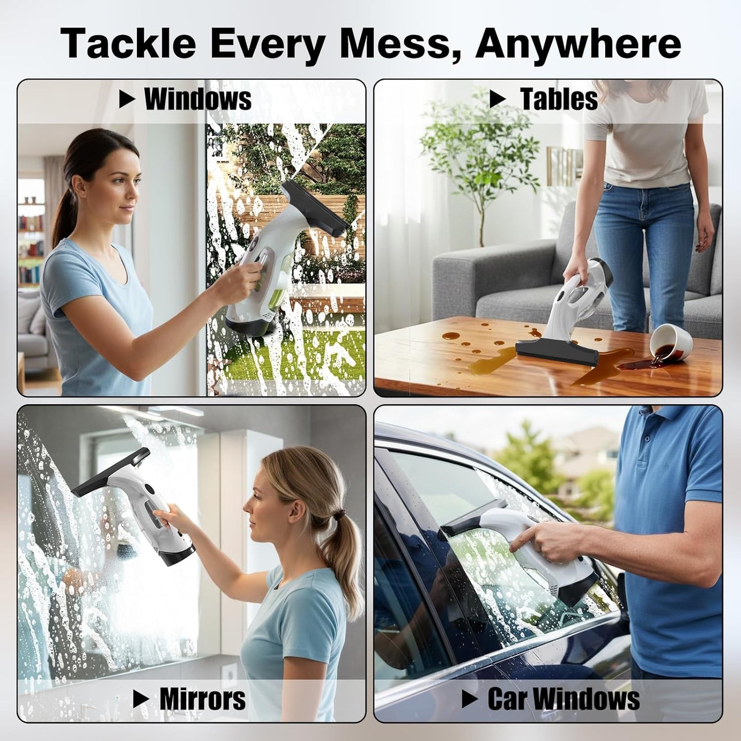 Window Vacuum Squeegee Cordless, 2000Pa Electric Window Cleaner Tool