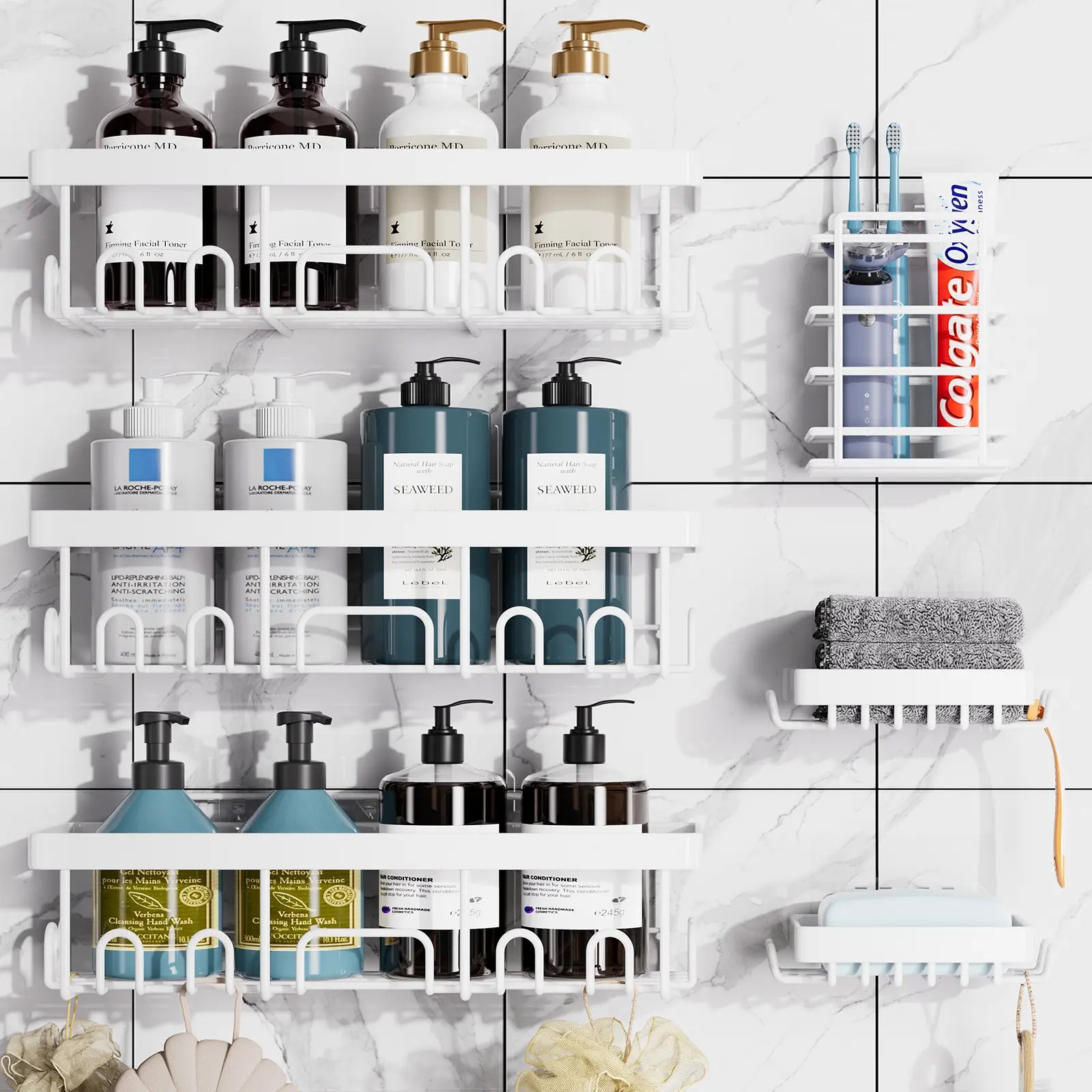 【Veken】 3/6-Pack Life-Changing Rustproof Shower Caddy, Effortless No-Drill Wall Shelves with Soap Holder, End Bathroom Clutter for Good, Multi-Use Kitchen & Home Storage