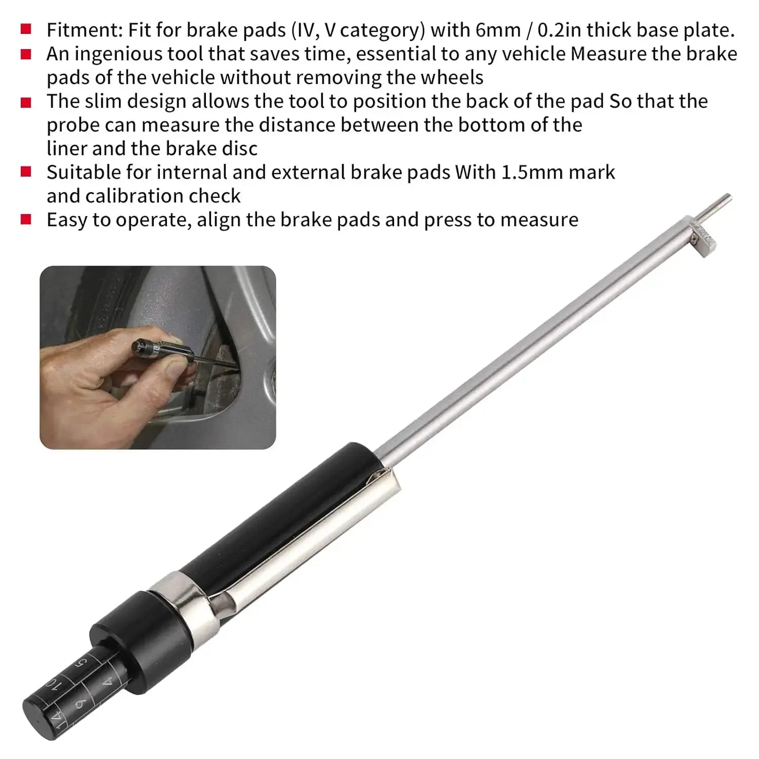Car Brake Pad Thickness Gauge Measure Tool with Scale for Brake Shoe Gauge Auto Brake Pad 1.5Mm-11Mm Thickness Base Plate Brake Pad Tester Brake Pad Detection Pen Scale