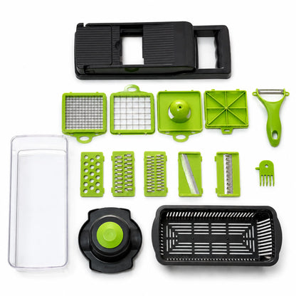 15-In-1 Transparent Mandoline Slicer & Vegetable Chopper Set, Multi-Functional Dicer Shredder with Storage Container, Safe Ergonomic Kitchen Utensils, Easy-To-Clean Meal Prep Gadget for Onions, Carrots, Potatoes & Vegetables