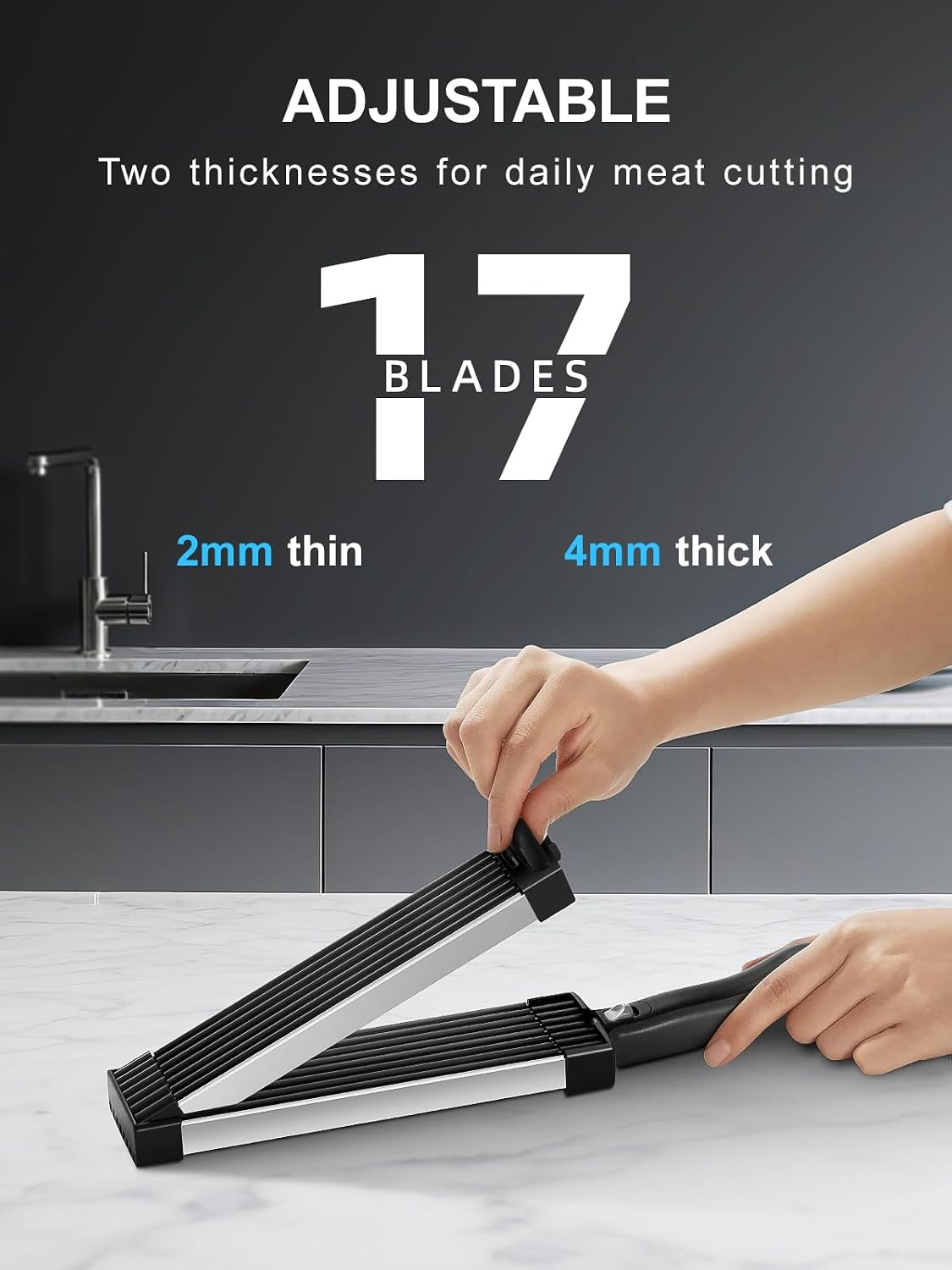 Fresh Meat Slicer, Adjustable 2 or 4 Mm, Jerky Slicer, 17-In-1