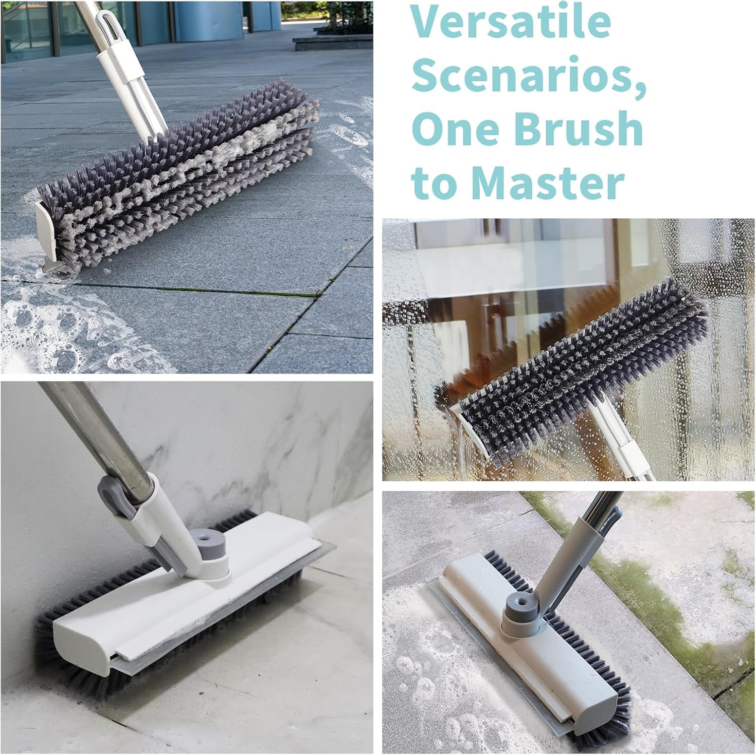 Floor Scrub Brush with Long Handle, 3 in 1 Floor Scrubber