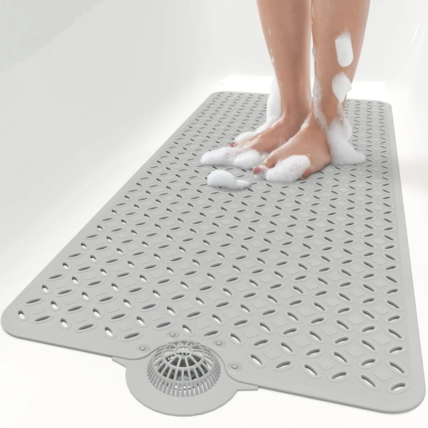 OTHWAY Soft Anti-Slip Pad Bath Mat, 39In X 17In Tub Grip Mat with Hair Catcher, Big Drain Holes, Machine Washable for Shower Use, Anti-Slip Pad Bath Mats