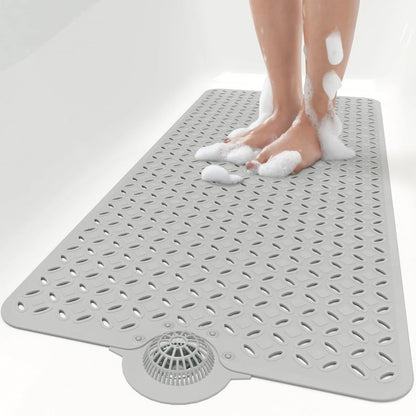 OTHWAY Soft Anti-Slip Pad Bath Mat, 39In X 17In Tub Grip Mat with Hair Catcher, Big Drain Holes, Machine Washable for Shower Use, Anti-Slip Pad Bath Mats