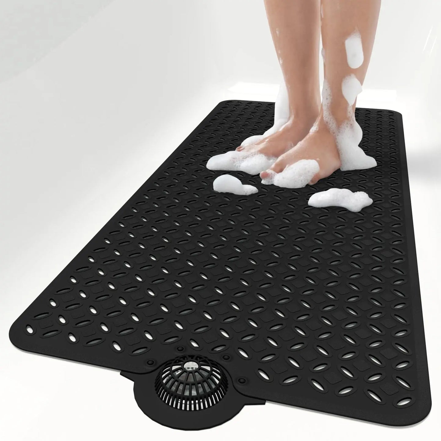 OTHWAY Soft Anti-Slip Pad Bath Mat, 39In X 17In Tub Grip Mat with Hair Catcher, Big Drain Holes, Machine Washable for Shower Use, Anti-Slip Pad Bath Mats